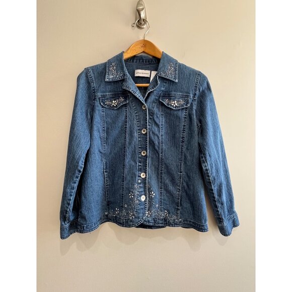 Alfred Dunner Denim Jacket Womens 8 Blue Jean Embellished - Picture 1 of 5